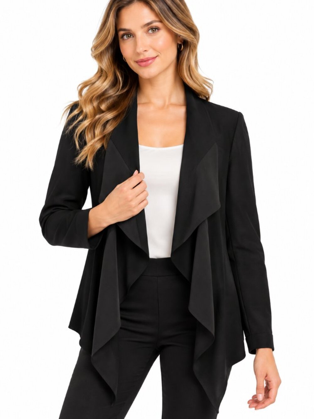 Donna Karan New York Black Draped Open Front Blazer Jacket Size US 10